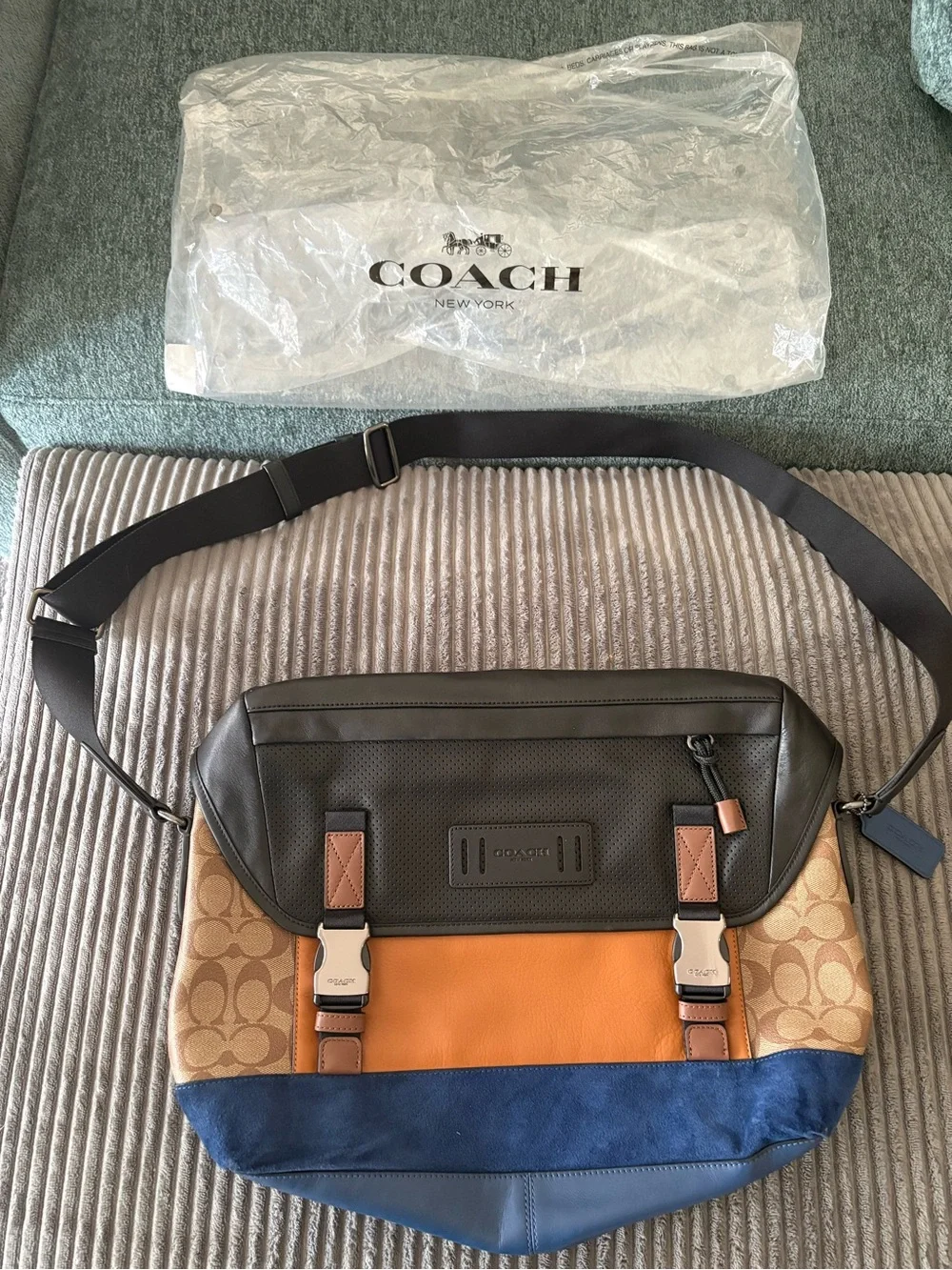Coach Colorblock Messenger Bag in Brown, Tan, Orange and Blue